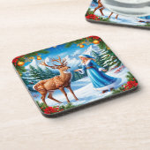 Sneeuwmeisje betoverende winterscène bier onderzetter (Linkerzijde)