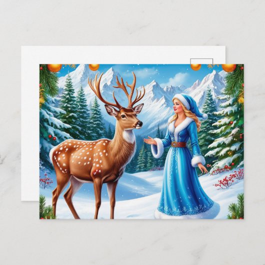 Sneeuwmeisje betoverende winterscène feestdagenkaart (Voorkant / Achterkant)