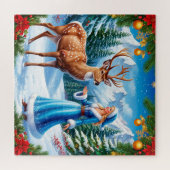 Sneeuwmeisje betoverende winterscène legpuzzel (Horizontaal)