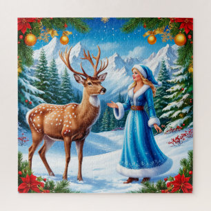 Sneeuwmeisje betoverende winterscène legpuzzel