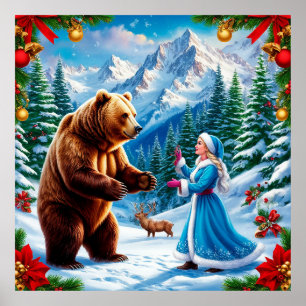 Sneeuwmeisje betoverende winterscène poster
