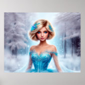 Sneeuwmeisje blauw winter sneeuwvlokken schattig m poster (Voorkant)