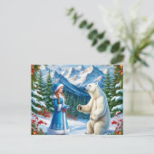 Sneeuwmeisje met feestelijke inrichting en Polar B Feestdagenkaart (Staand voorkant)