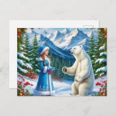 Sneeuwmeisje met feestelijke inrichting en Polar B Feestdagenkaart (Voorkant / Achterkant)