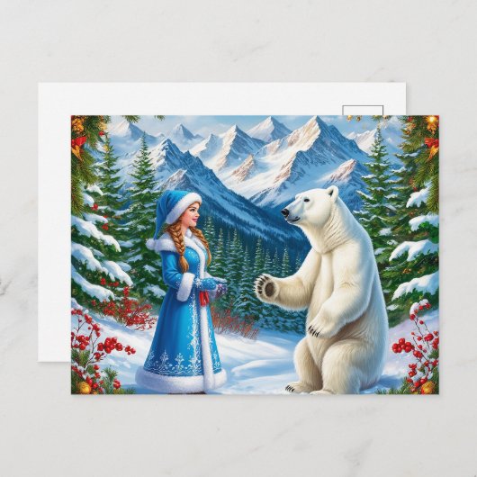 Sneeuwmeisje met feestelijke inrichting en Polar B Feestdagenkaart (Voorkant / Achterkant)