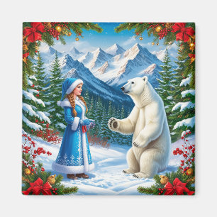 Sneeuwmeisje met Festieve Decoratie en Ijsbeer Magneet