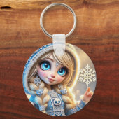 Sneeuwmeisje met glinsterende sneeuwvlok sleutelhanger (Achterkant)