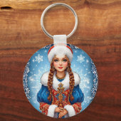 Sneeuwmeisje Mooi Winterportret Sleutelhanger (Voorkant)