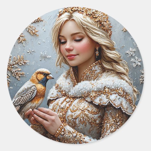 Sneeuwmeisje Vogel Sticker Winter Fee Cadeau (Voorkant)