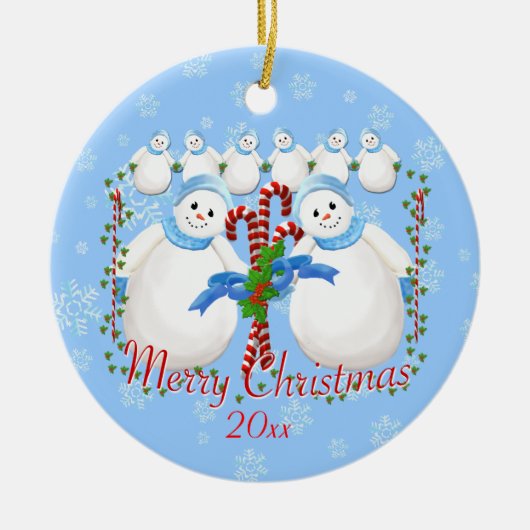 Sneeuwmeisjes en snoeprietjes kerstmannetjes Orna Keramisch Ornament (Voorkant)