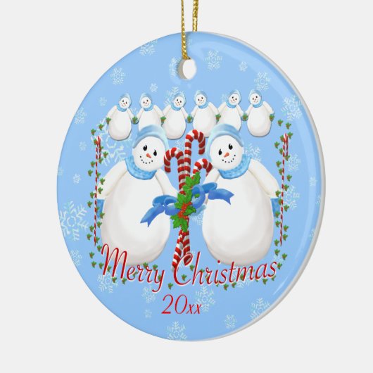 Sneeuwmeisjes en snoeprietjes kerstmannetjes Orna Keramisch Ornament (Links)