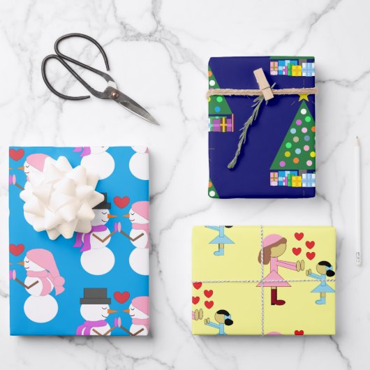 Sneeuwmensen, Kerstboom, Kinderen & Liefde: Inpakpapier Vel (Voorkant)