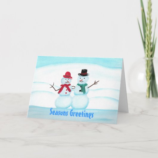 Sneeuwmensen zwaaien met hem, Seizoenen Groetenkaa Feestdagen Kaart (Voorkant)