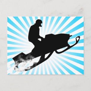 Sneeuwmobiel. poederspoor. briefkaart