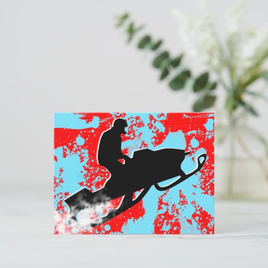 Sneeuwmobiel. poederspoor. briefkaart (Staand voorkant)