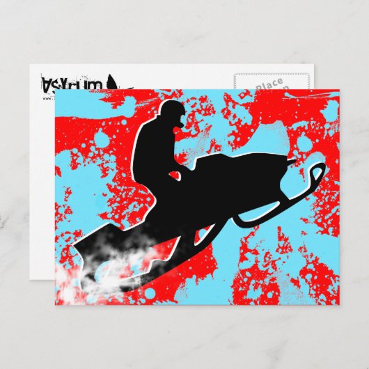 Sneeuwmobiel. poederspoor. briefkaart (Voorkant / Achterkant)