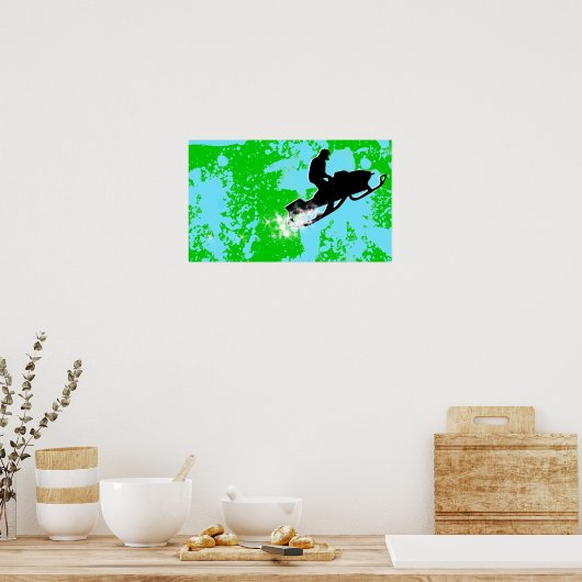 Sneeuwmobiel. poederspoor. poster (Keuken)