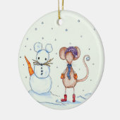 Sneeuwmuis en sierhuis keramisch ornament (Links)