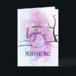 Sneeuwnaalden op maat van kerstmis feestdagen kaart<br><div class="desc">Snowman met breitnaalden op deze "handgemaakt met liefde" of "handgemaakt met" kerstkaart voor breitters die je lijst met handgemaakte gebreide ambachtelijke artikelen geven,  gepersonaliseerd met je eigen tekst en naam aan de binnenkant.</div>