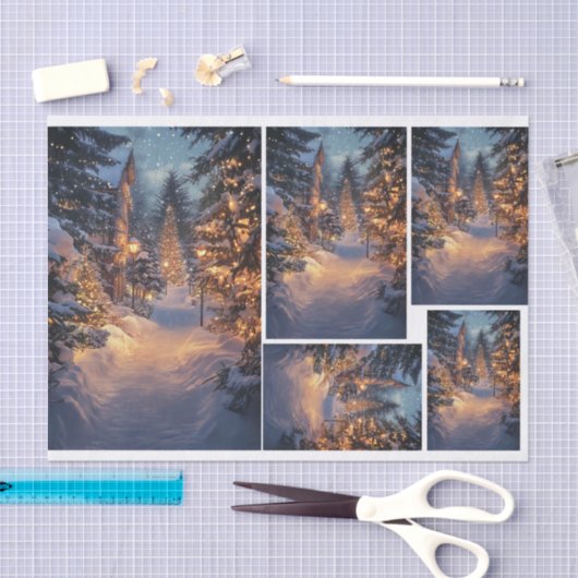 Sneeuwnacht in de stad tissuepapier (Craft)