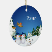 Sneeuwpaar en hond keramisch ornament (Rechts)