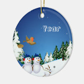 Sneeuwpaar en hond keramisch ornament (Links)