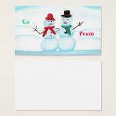 Sneeuwpaar zwaaien met Hi, naar, van, vakantie cad Visitekaartjes (Voorkant /achterkant)