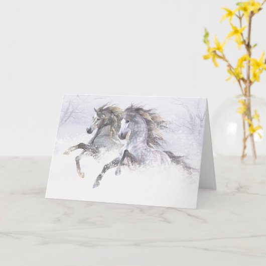 Sneeuwpaarden II-kerstkaart Kaart (Gele Bloem)