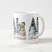 Sneeuwpalen vrolijk kerstfeest rode script grote koffiekop (Voorkant rechts)
