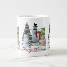 Sneeuwpalen vrolijk kerstfeest rode script grote koffiekop
