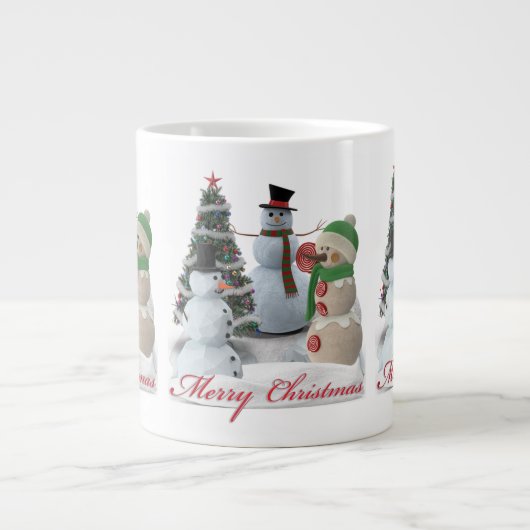 Sneeuwpalen vrolijk kerstfeest rode script grote koffiekop (Voorkant)