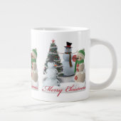 Sneeuwpalen vrolijk kerstfeest rode script grote koffiekop (Rechts)