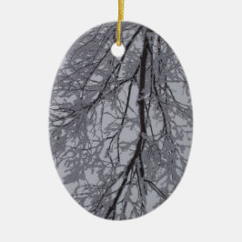 Sneeuwpatroon in de bomen keramisch ornament