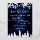 Sneeuwpiene blauwe kerst Opslaan Datum Folie Uitnodiging (Voorkant)