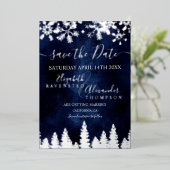 Sneeuwpiene blauwe kerst Opslaan Datum Folie Uitnodiging (Staand Voorkant)