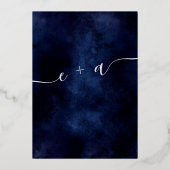 Sneeuwpiene blauwe kerst Opslaan Datum Folie Uitnodiging (Achterkant)