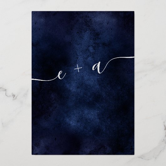 Sneeuwpiene blauwe kerst Opslaan Datum Folie Uitnodiging (Achterkant)