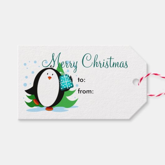 Sneeuwpinguïn Vrolijk Kerstfeest Cadeaulabel (Voorkant (Horizontaal))