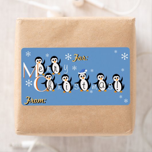 "Sneeuwpinguïns" Merry kerstcadeaulabels Etiket (Insitu)