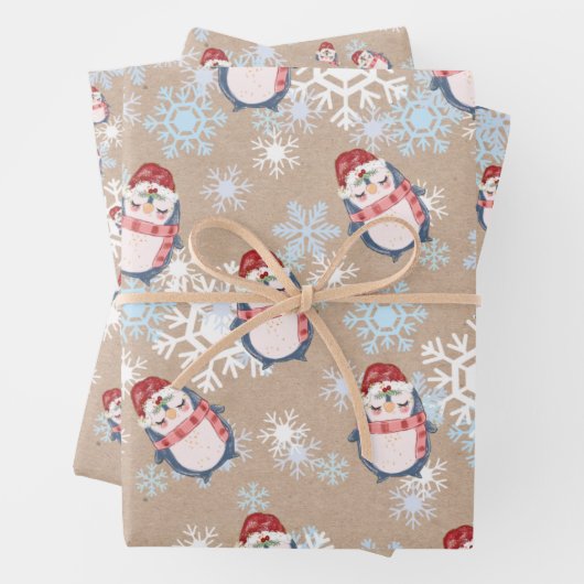 Sneeuwpinguïns met kraftkerst inpakpapier vel (In situ)