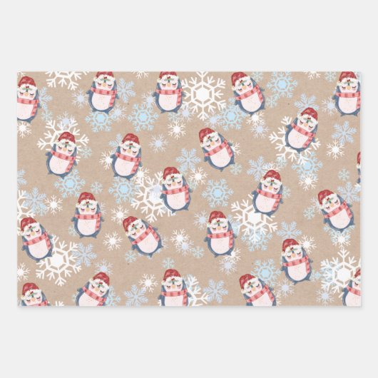Sneeuwpinguïns met kraftkerst inpakpapier vel (Voorkant)
