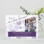 Sneeuwplaats als een nieuwe Paarse Snowflake-foto  Feestdagenkaart (Staand voorkant)