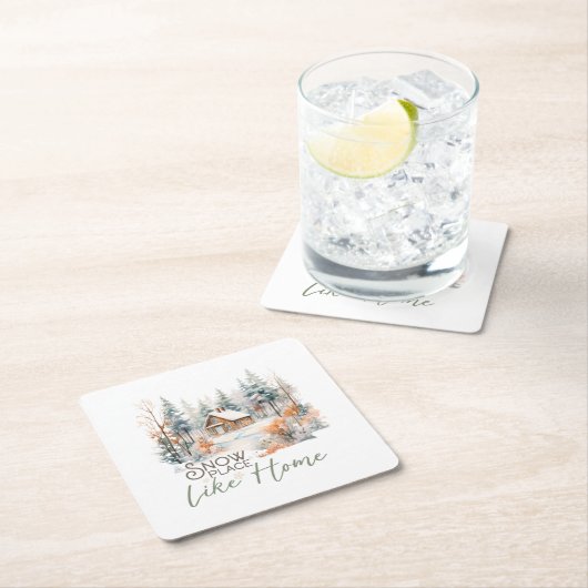 Sneeuwplaats als Huis, Berghut Kerstmis Kartonnen Onderzetters (Insitu)