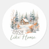 Sneeuwplaats als Huis, Berghut Kerstmis Ronde Sticker (Voorkant)