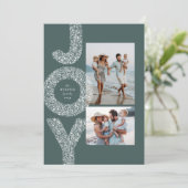 Sneeuwplezier gespet met twee foto's groene Kerstm Feestdagenkaart (Staand voorkant)