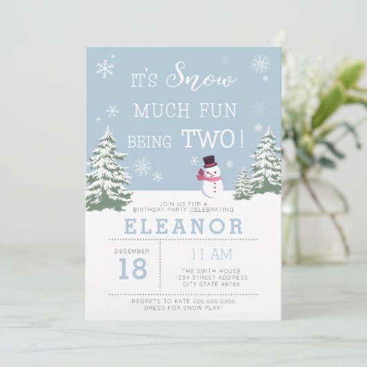 Sneeuwplezier met de TWEE winterverjaardagsuitnodi Kaart (Staand voorkant)