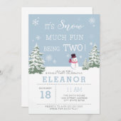 Sneeuwplezier met de TWEE winterverjaardagsuitnodi Kaart (Voorkant / Achterkant)