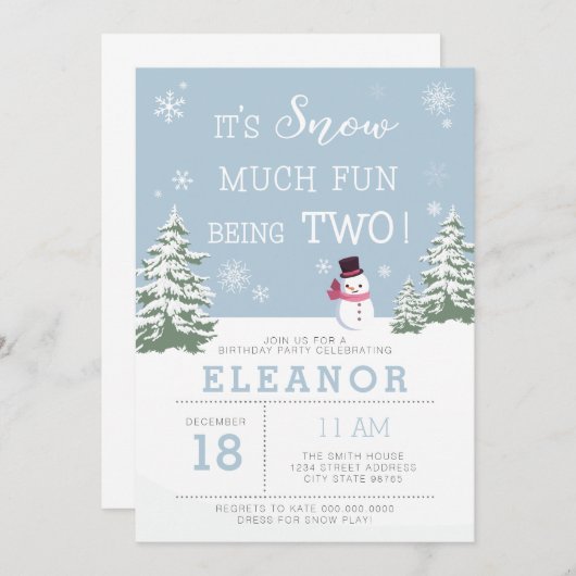 Sneeuwplezier met de TWEE winterverjaardagsuitnodi Kaart (Voorkant / Achterkant)