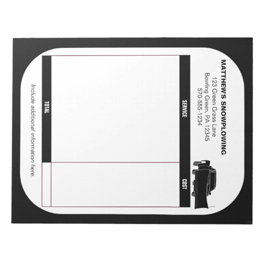 Sneeuwploeg bedrijfsontvangstfactuur notitieblok (Voorkant)