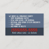 Sneeuwploegen Adverteren.Sneeuwverwijderingsbedrij Visitekaartje (Achterkant)